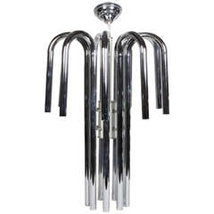 1970s Italian Esperia Chrome Tubular Fountain Chandelier