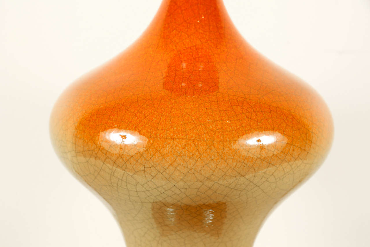 Mid-20th Century Beautiful Pair of Yellow and Orange Ombré Ceramic Lamps