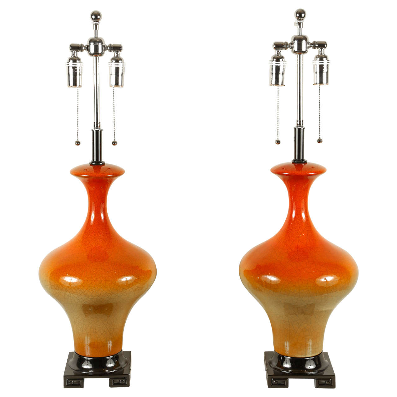 Beautiful Pair of Yellow and Orange Ombré Ceramic Lamps