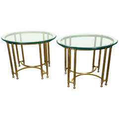 Pair of Stylish Brass and Glass Oval Side Tables
