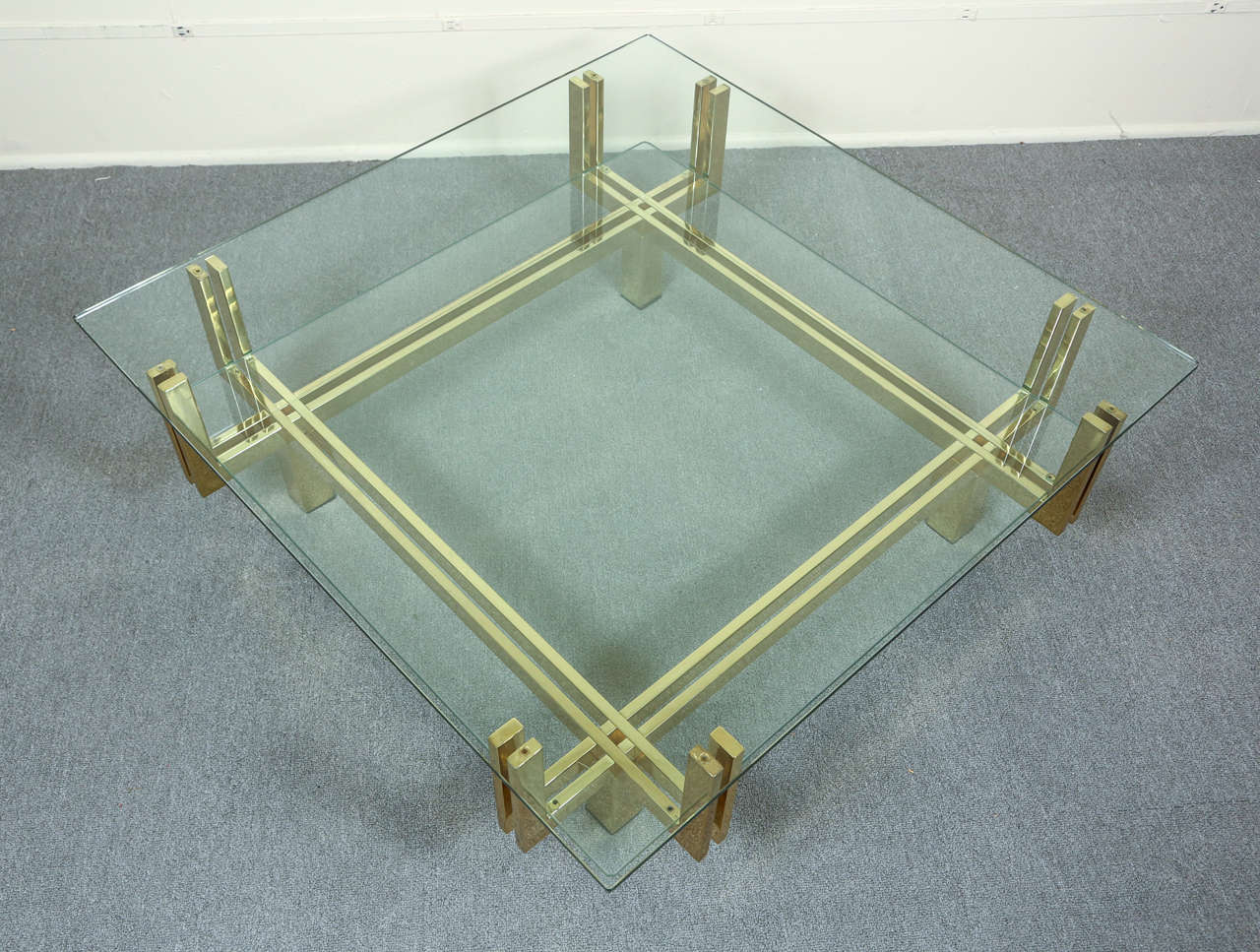 Geometric brass and glass coffee table in two tiers