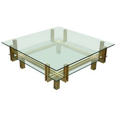 Geometric brass and glass coffee table in two tiers