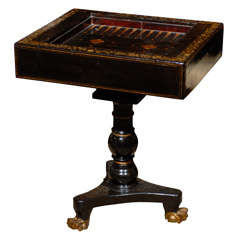 19thc Black Chinoiserie Game Table With Inset Board