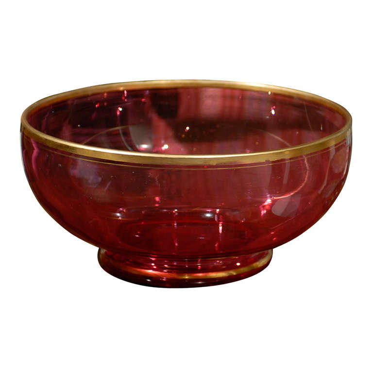 C.1880 Large Cranberry Glass Bowl With Gilt Edge