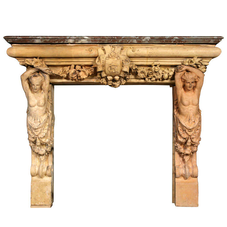 A 19th C French Terracotta Fireplace Mantel Piece For Sale At