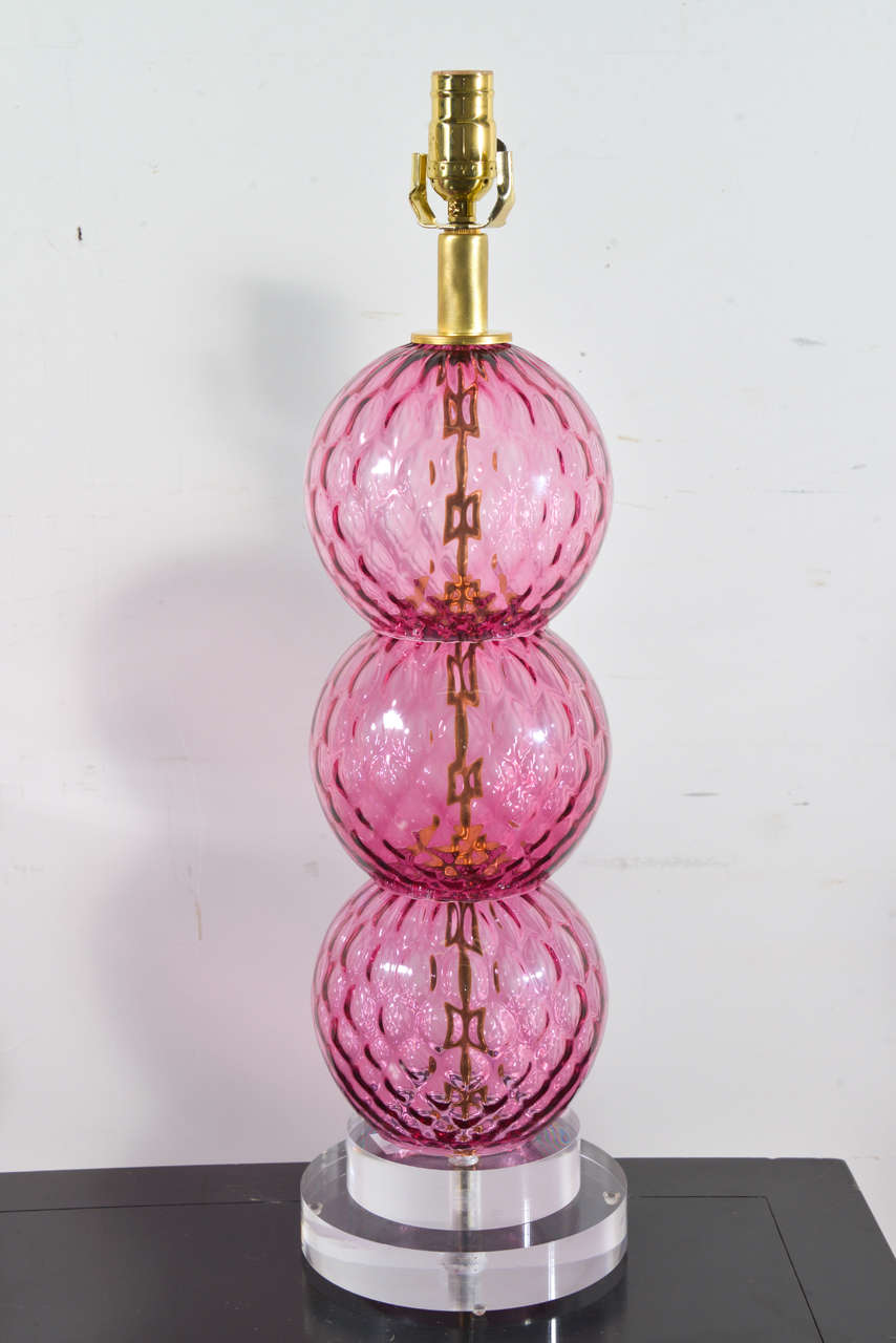 Mid-Century Modern Pair of Pink Stacked Murano Glass Lamps