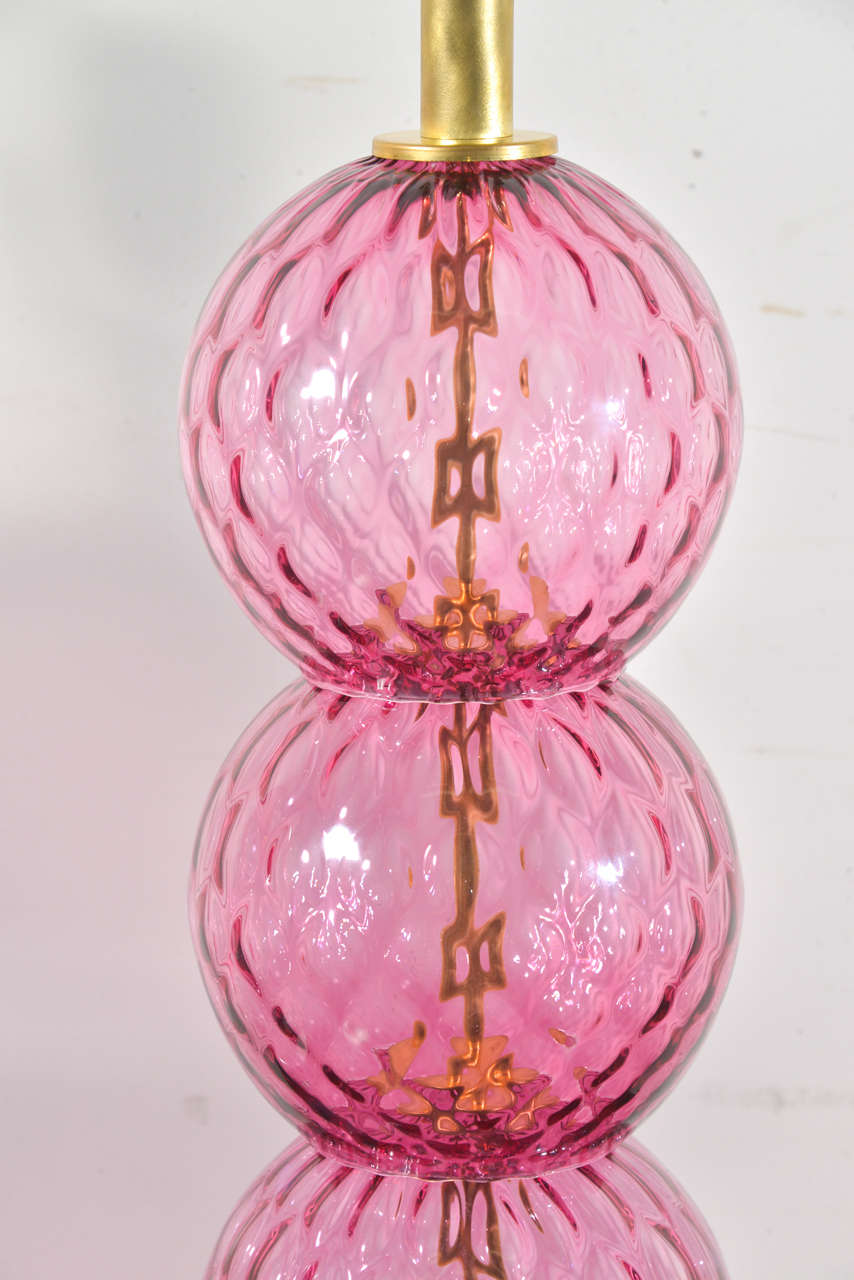 Pair of Pink Stacked Murano Glass Lamps In Good Condition In Dallas, TX