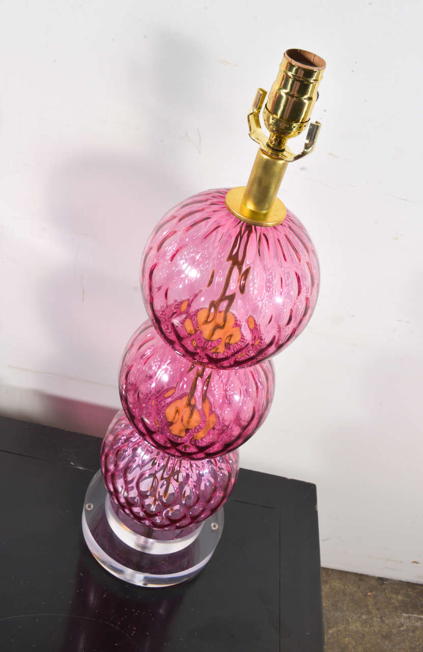 20th Century Pair of Pink Stacked Murano Glass Lamps