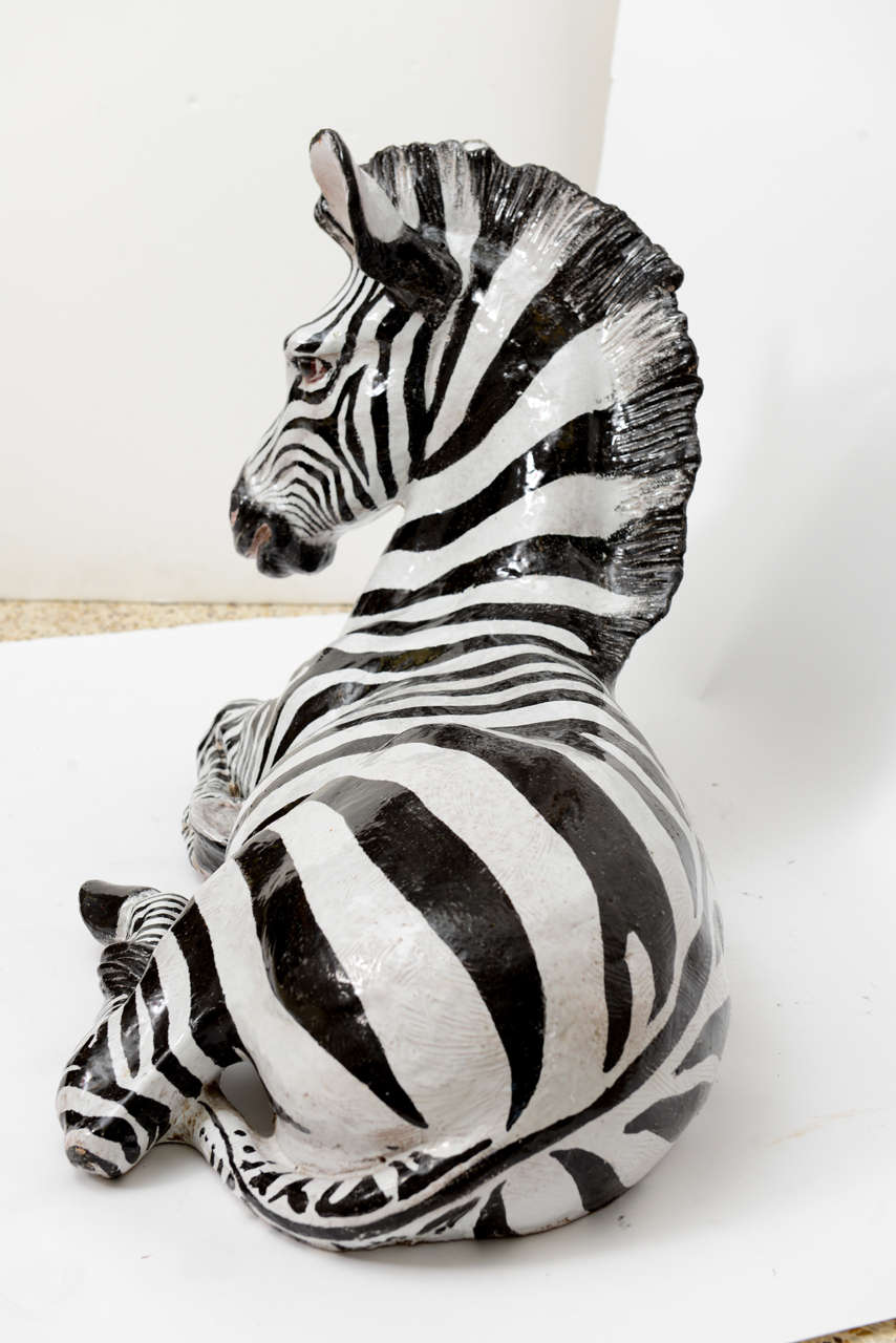 20th Century Monumental Italian Terracotta Zebra