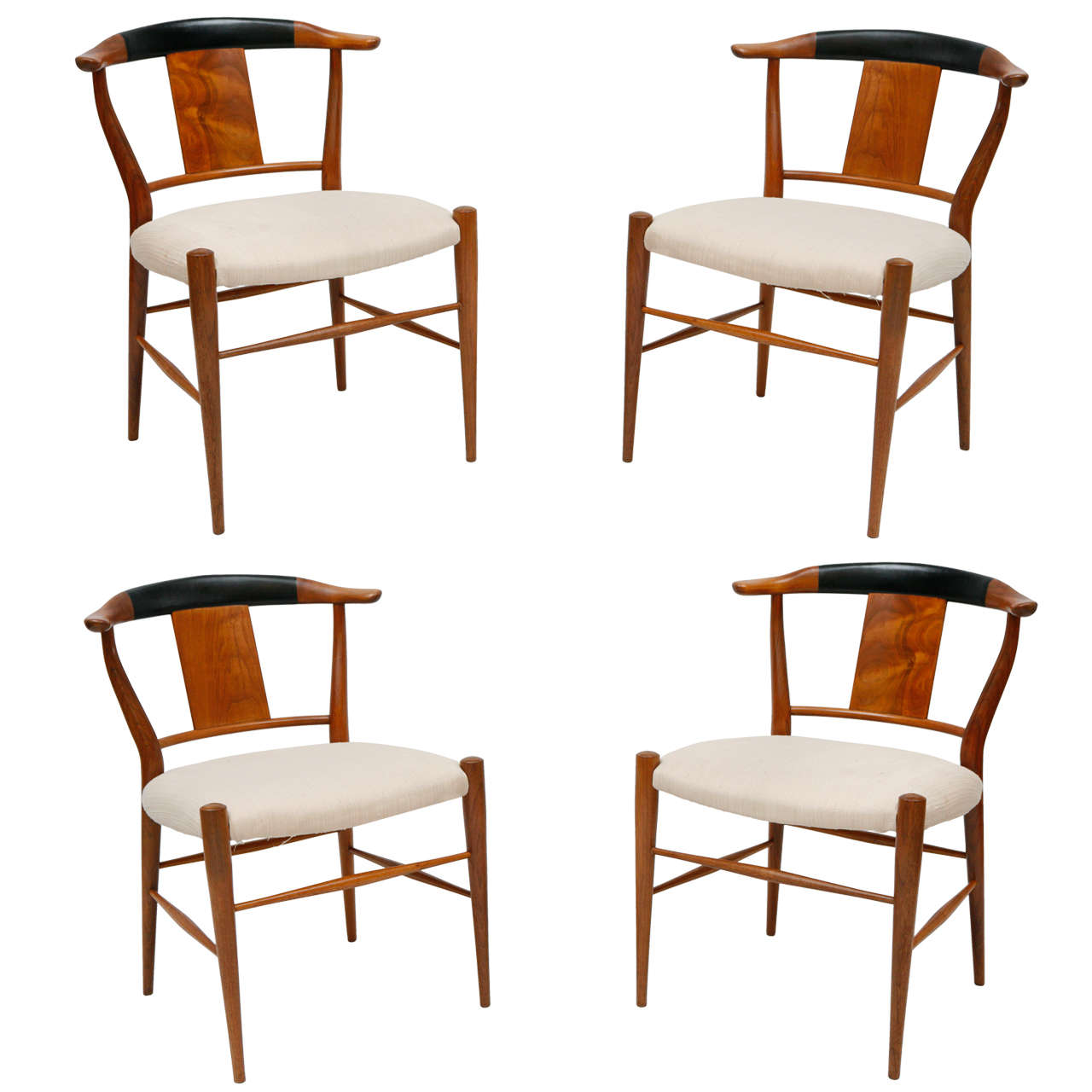 4 Walnut Cow Horn Chairs