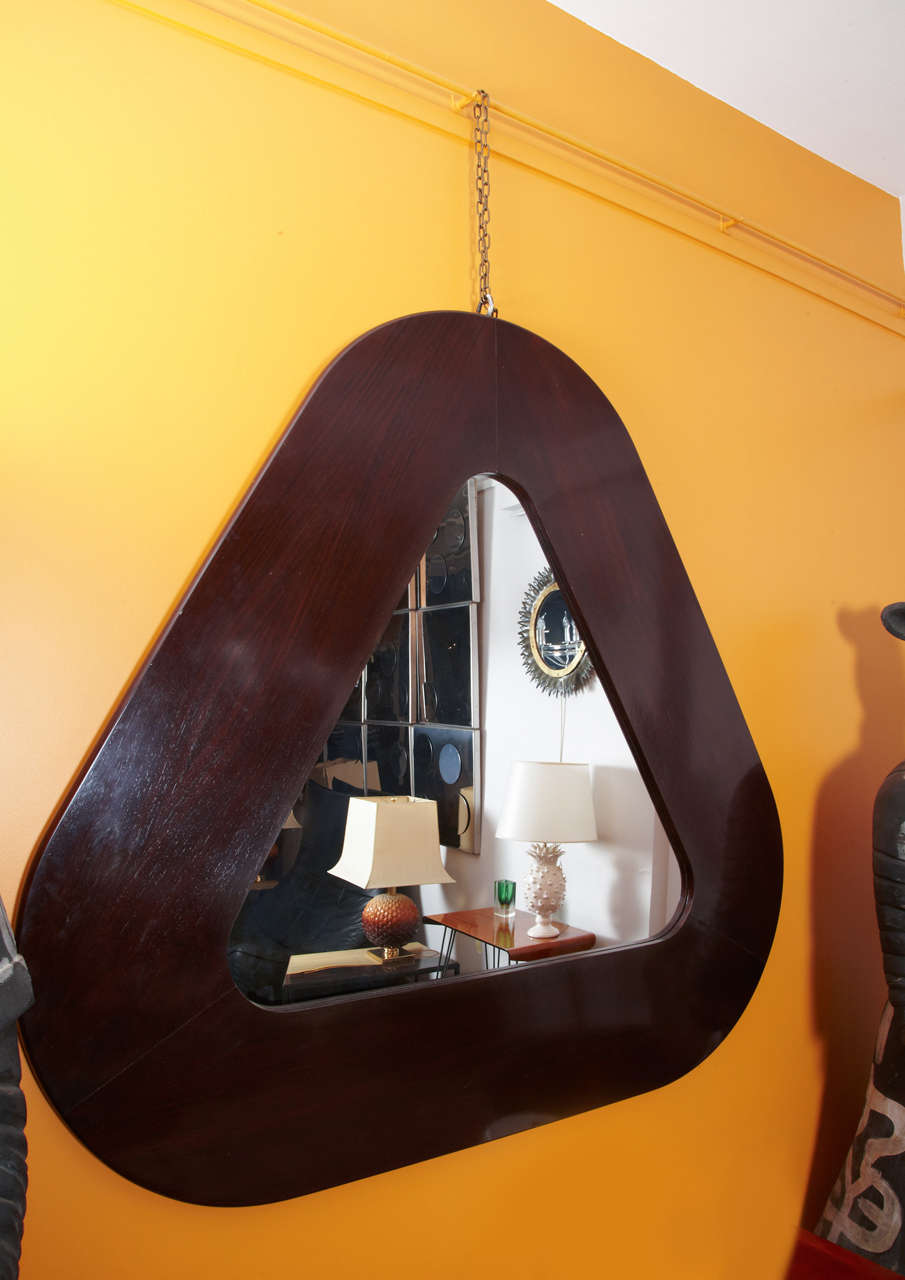 Italian Impressive Triangular Rosewood Mirror For Sale