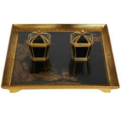 A Japanese Lacquer And Gilted Bronze Inkwell