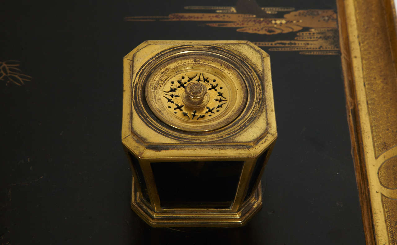 18th Century and Earlier A Japanese Lacquer And Gilted Bronze Inkwell