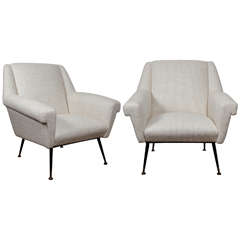 A Pair Of Italian Armchairs Entirely Reupholstered In Ivory Fabric