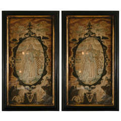 A Pair of English Framed Needlework Panels, c. 1680