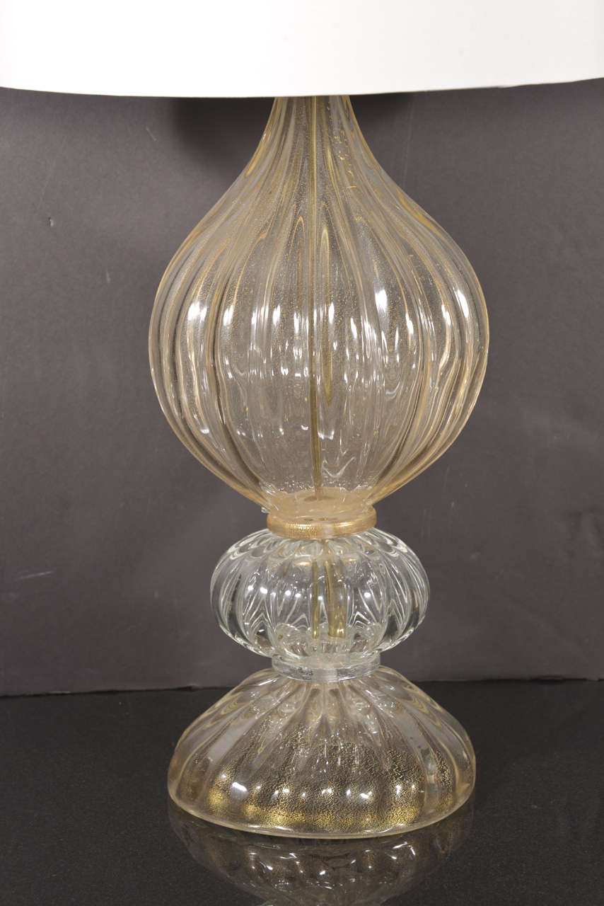 Italian A Pair Of Pale Gold Murano Lamps By Seguso For Sale