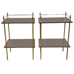 Pair of Brass and Fume Glass Two Tier Tables