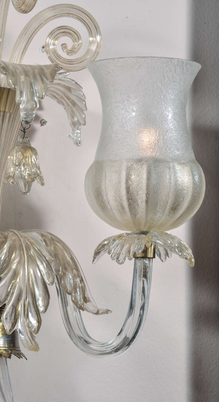 Pair of Fume 2 Arm Murano Glass Sconces by Seguso In Excellent Condition For Sale In Dallas, TX
