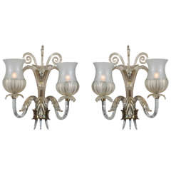 Pair of Fume 2 Arm Murano Glass Sconces by Seguso