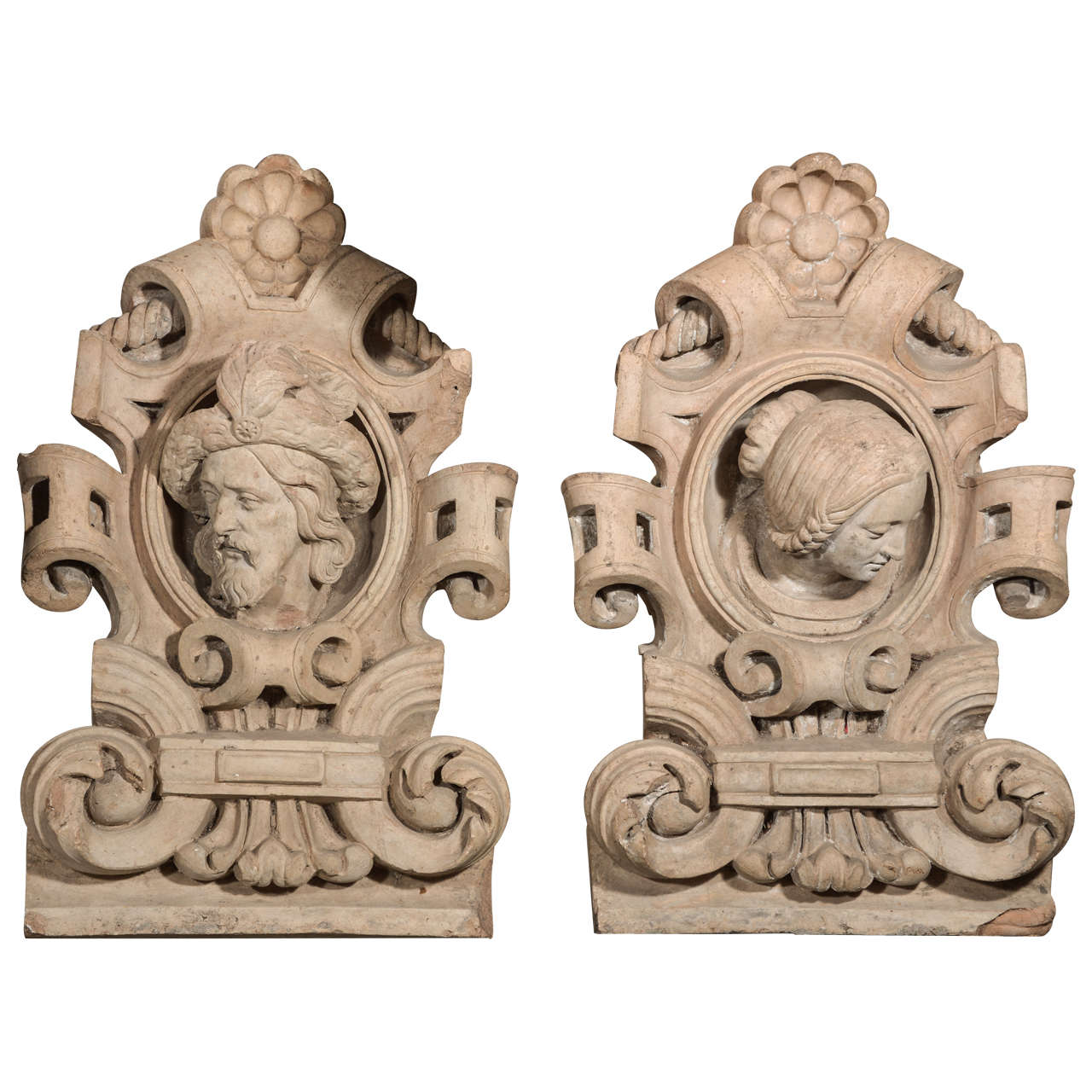 Magnificent Pair of Antique French Terra Cotta Architecturals