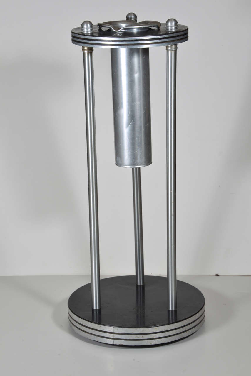Warren McArthur Machine Age Art Deco Industrial design smoke stand smoker smokestand streamline modernist        price reduced

Complete and uncommon original non-handled McArthur design.
Original machined finial caps where the optional handle and