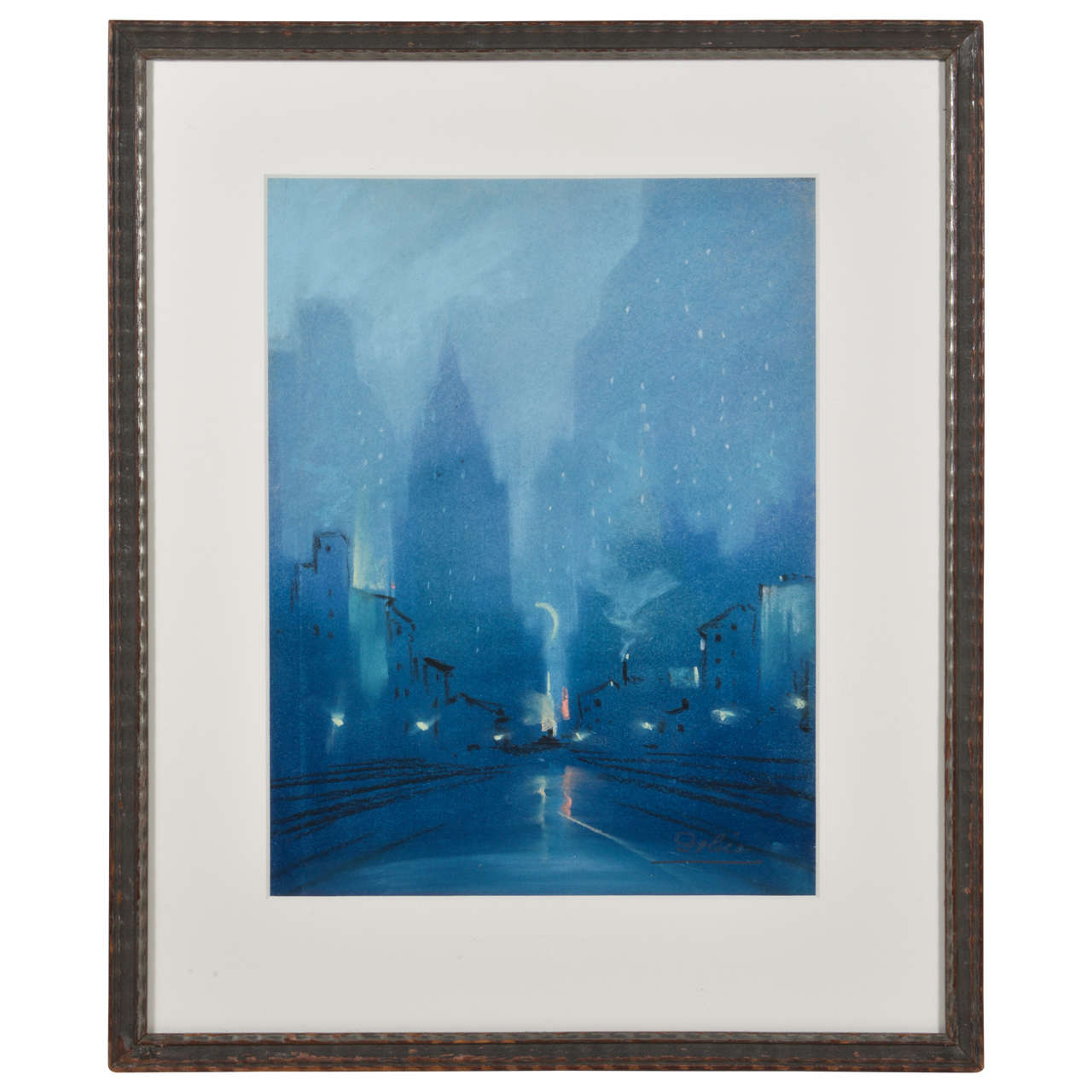 Leon Louis Dolice Signed Pastel Empire State New York Cityscape For Sale