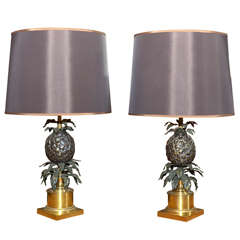 Vintage Pair of 1960's Pineapple Table Lamps by Maison Charles