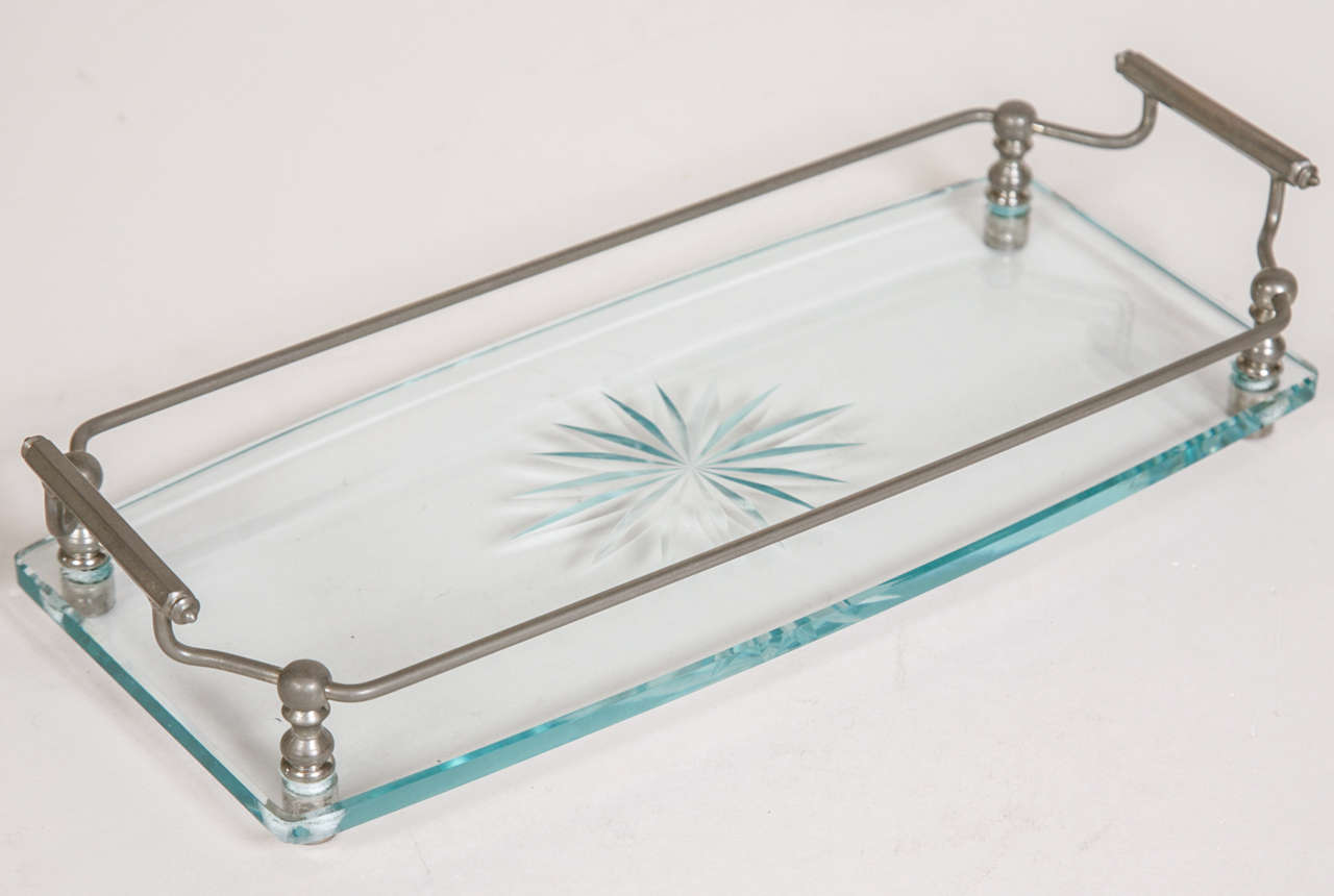 Swedish Rectangular Etched Glass Tray