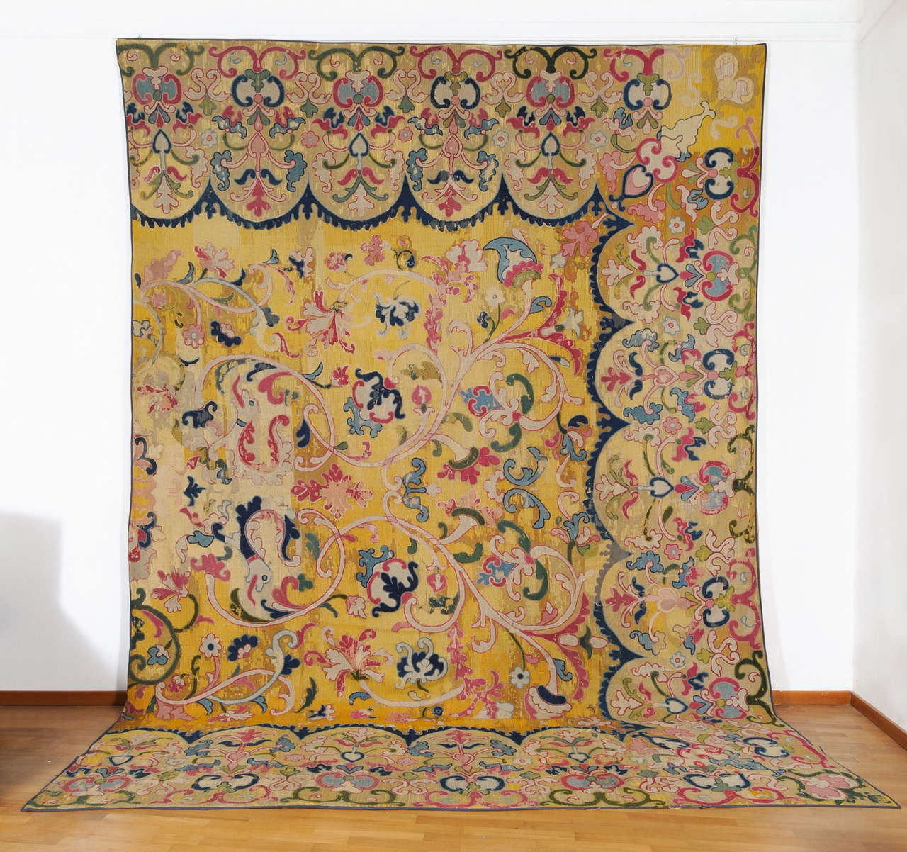 Rococo 17th Century Arraiolos Portuguese Needlepoint Fragment Rug