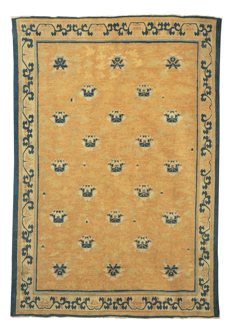 Ming Early Chinese Ningxia Rug with Lotus Flowers For Sale