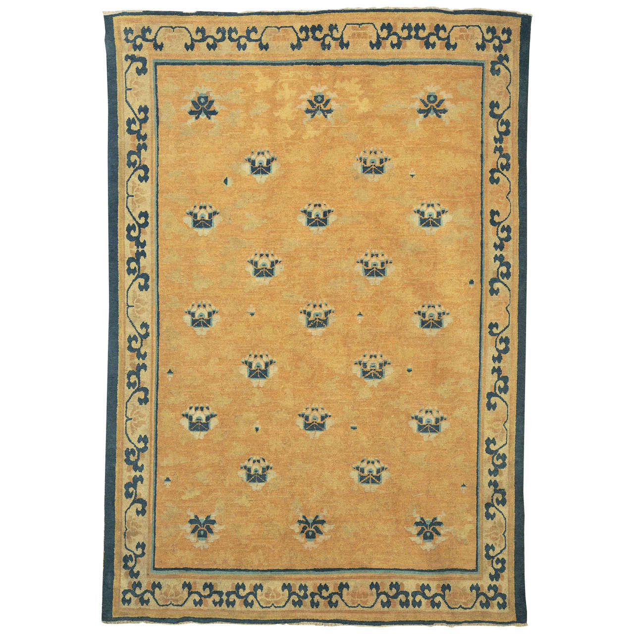 Early Chinese Ningxia Rug with Lotus Flowers