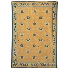 Early Chinese Ningxia Rug with Lotus Flowers