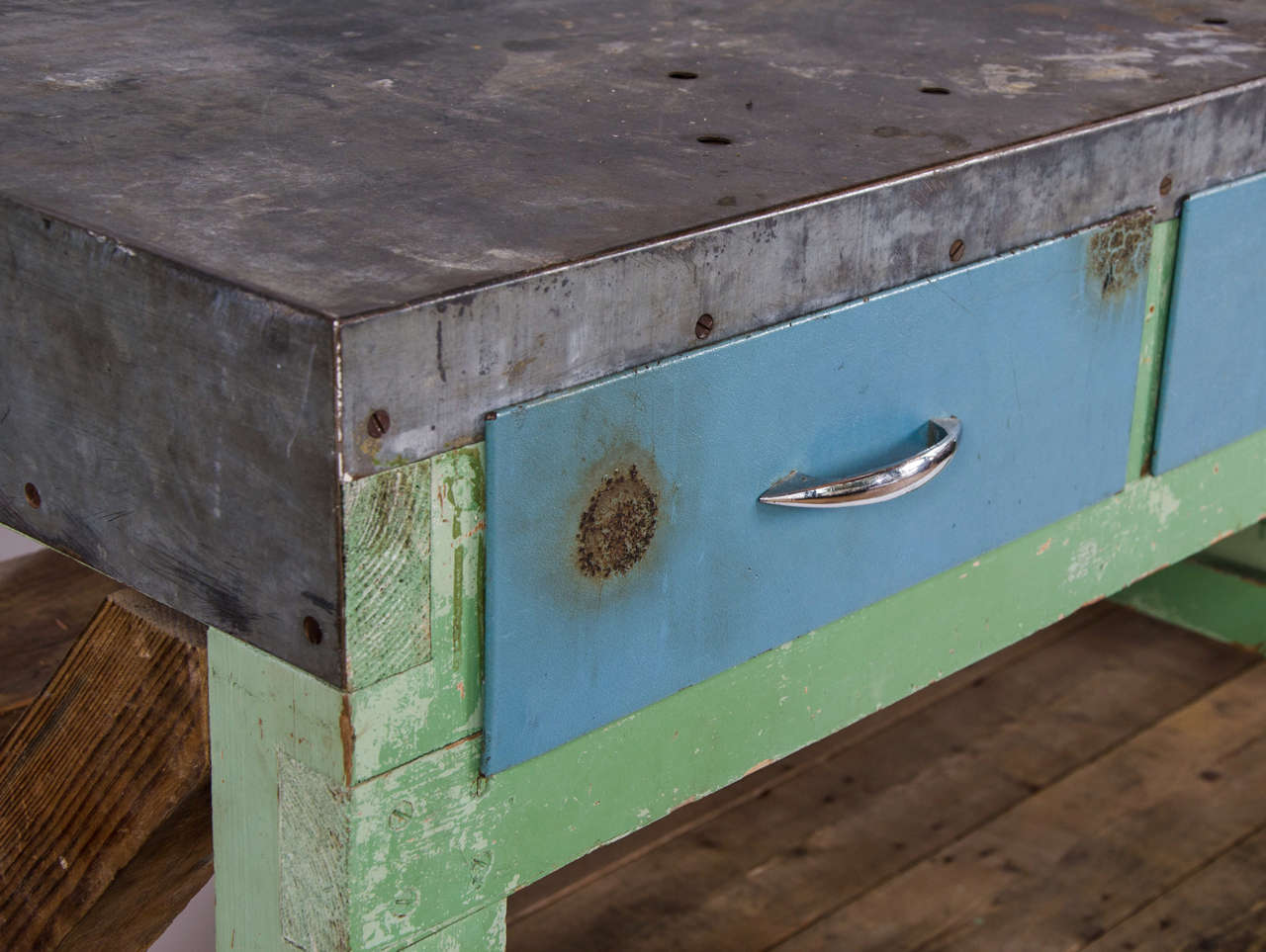 Vintage Industrial Metal Topped Pine Counter 1