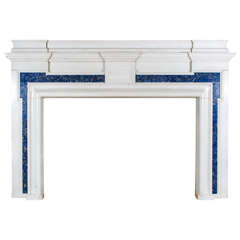 Grand Architectural 1930s Marble Fireplace Surrounded with Lapis Lazuli