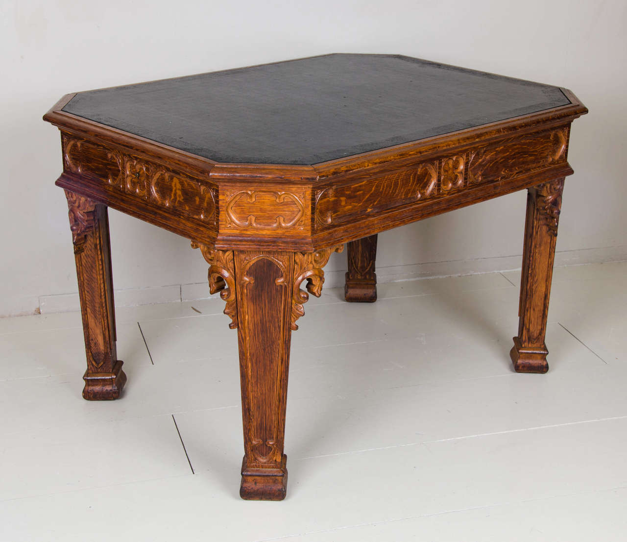 Late Regency Oak Writing Table in the Gothic Taste