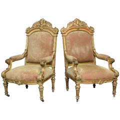 Early 19th century Pair Gilt Wood Italian Chairs
