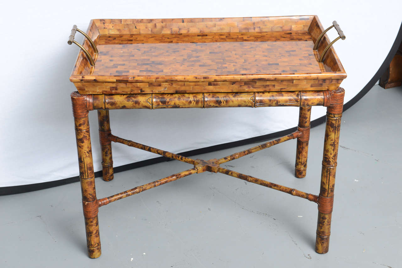 Vintage Pen Shell Tray Table on Faux Tortoise Base