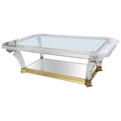 Hollywood Regency Style Lucite and Brass Coffee Table