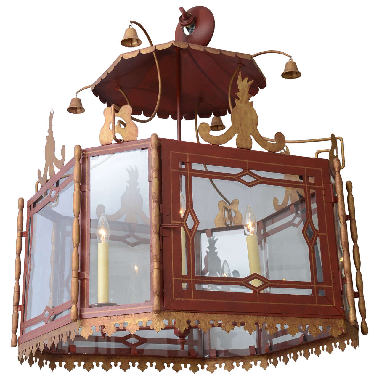 Large Red Chinoiserie Pagoda Fixture