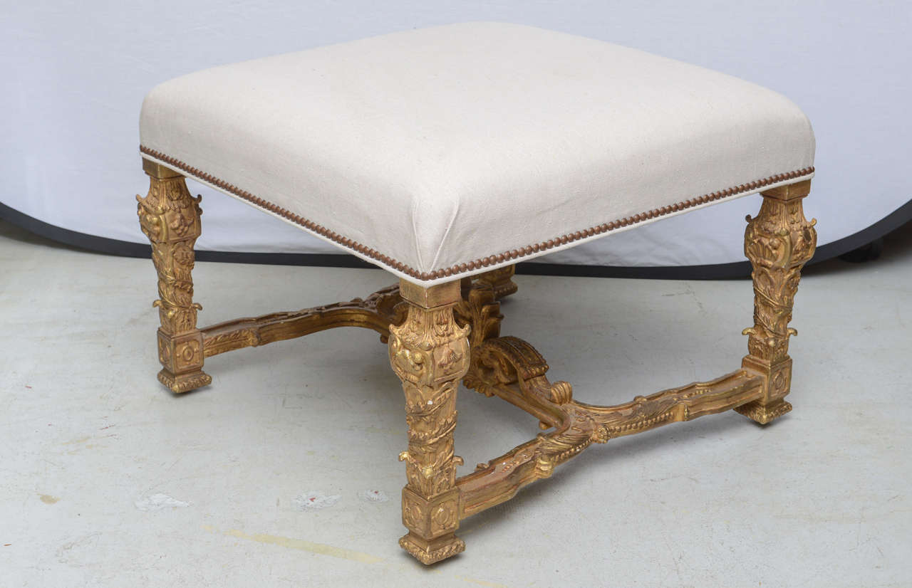 Late 19Th c. Italian  Gilt Wood Ottoman
