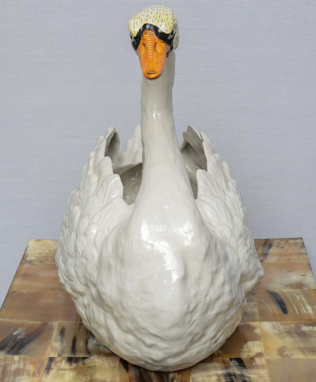 Italian Ceramic Swan Centerpiece or Planter, Hand-Painted circa 1950s In Excellent Condition In West Palm Beach, FL