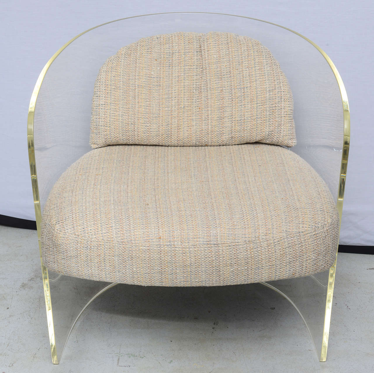 Unique Lucite barrel club chair by Pace with original upholstery.
