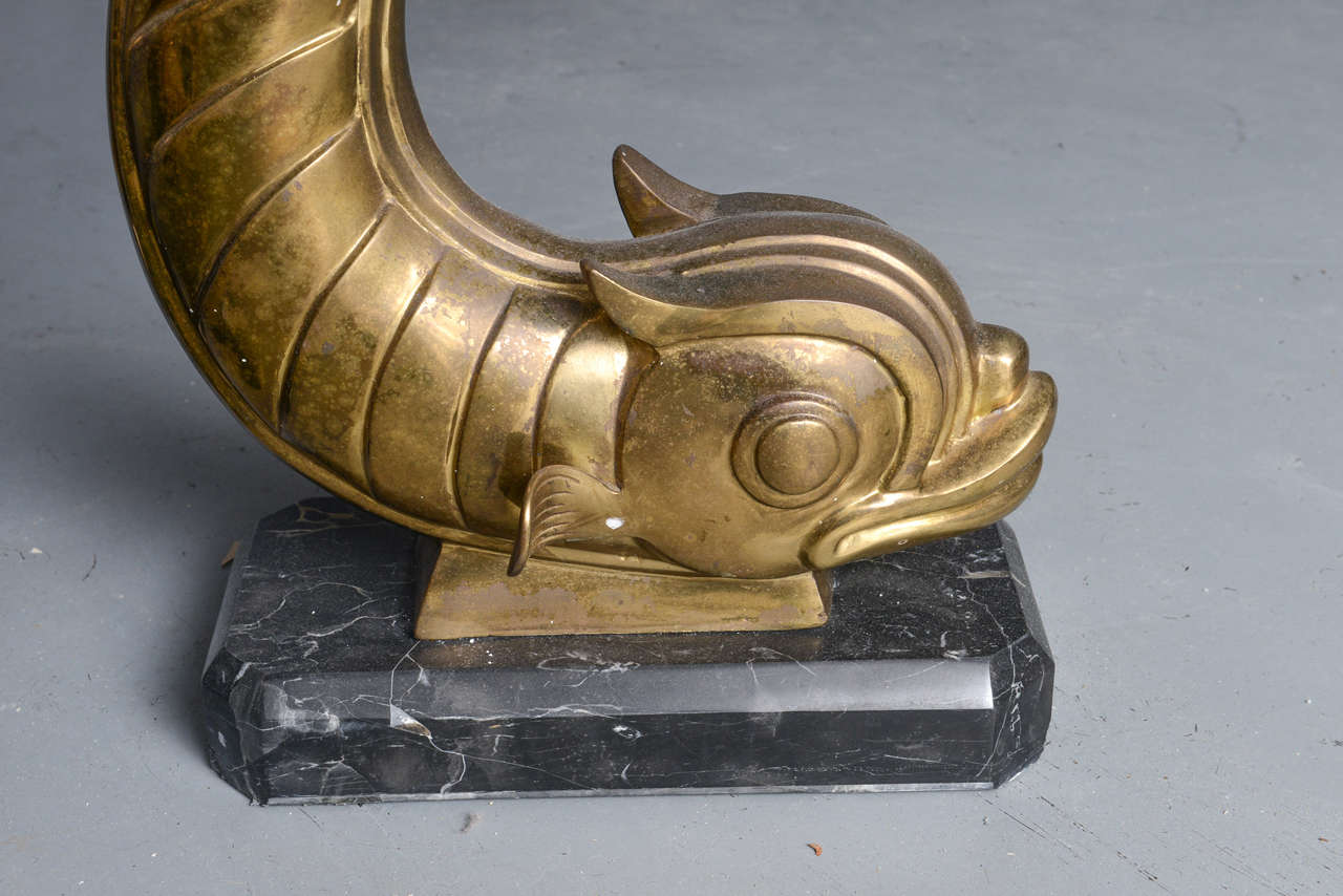 Mid-Century Marble-Top, Brass Dolphins Center Table 2