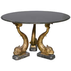 Mid-Century Marble-Top, Brass Dolphins Center Table