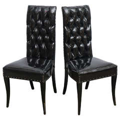 Pair of Black Patent Leather Chairs