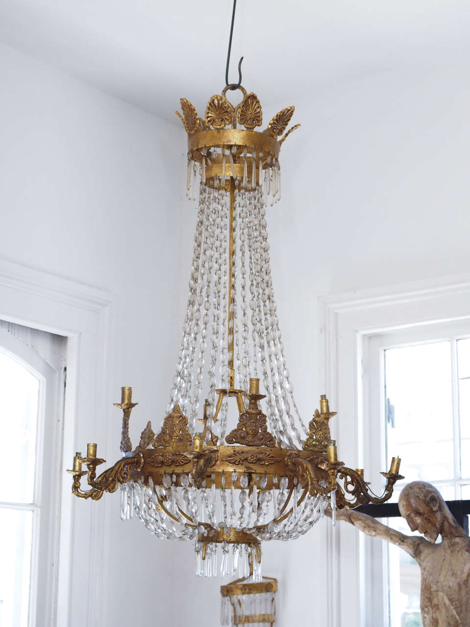 Italian iron and crystal chandelier, 19th century have been wired after photo.