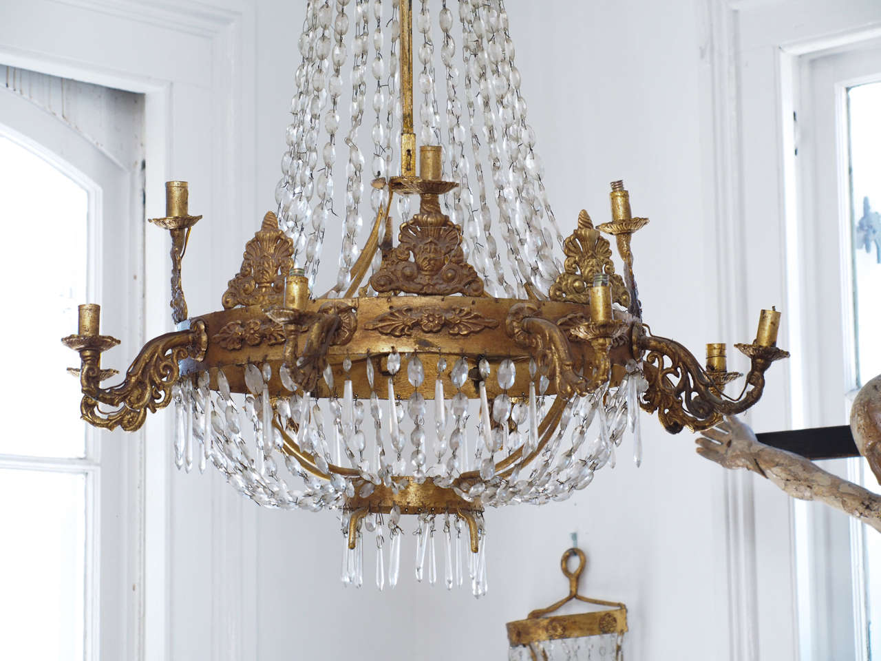 Italian Iron and Crystal Chandelier For Sale 1