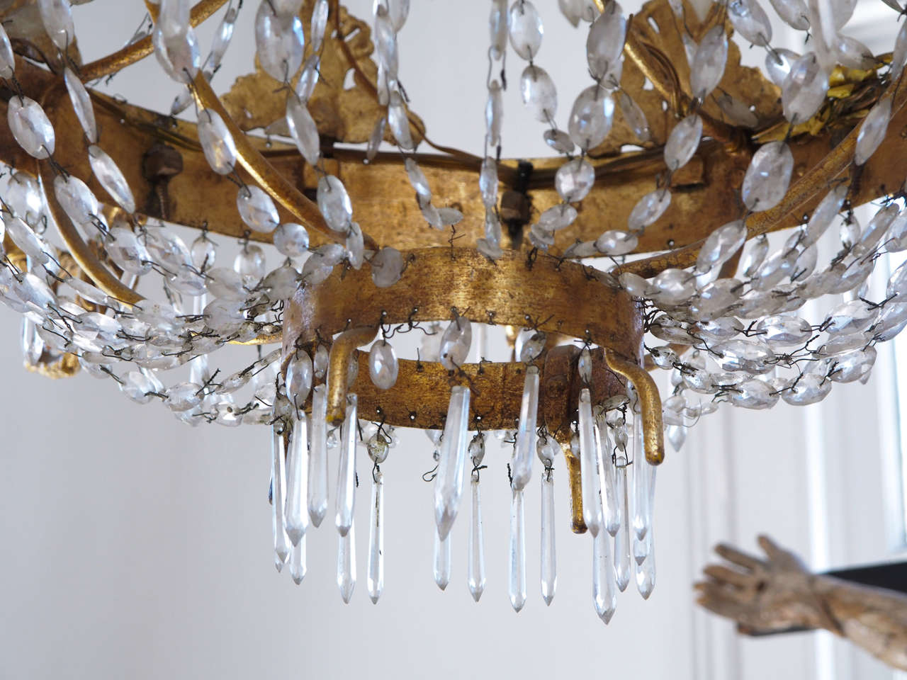 Italian Iron and Crystal Chandelier For Sale 4