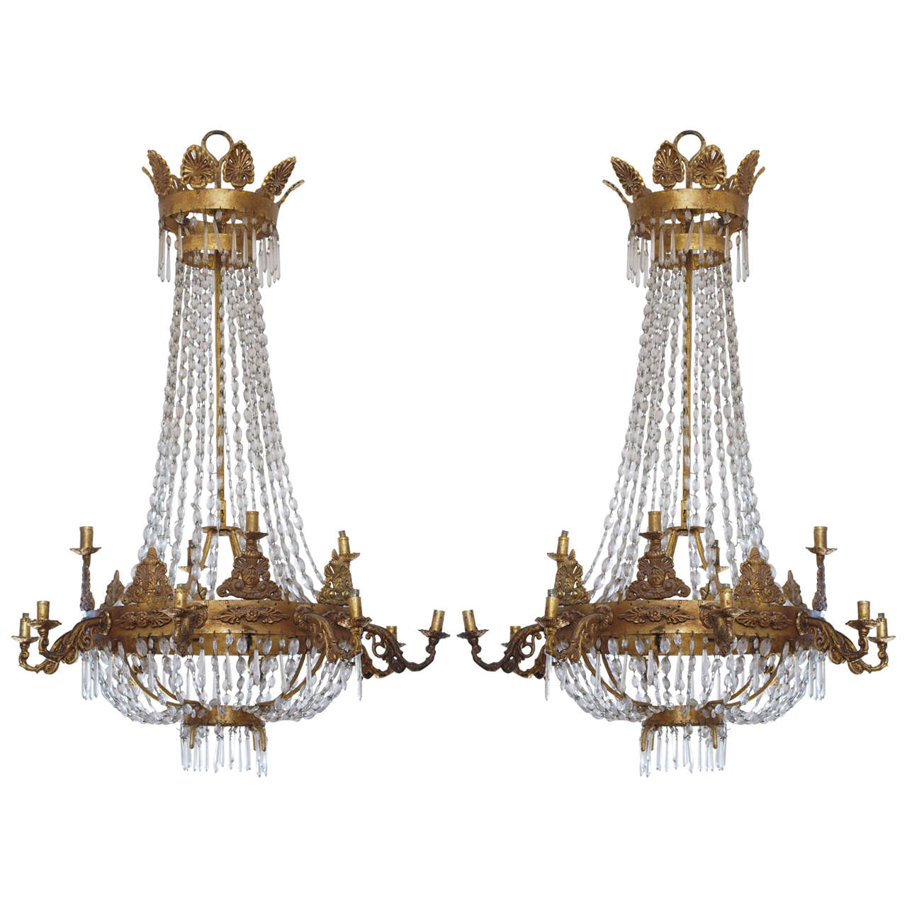 Italian Iron and Crystal Chandelier For Sale