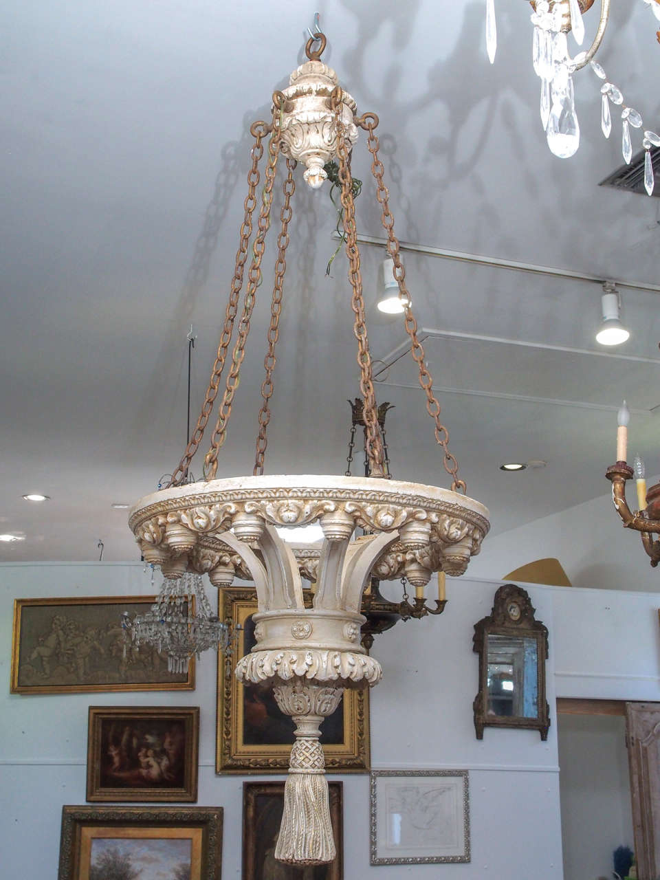 Old Italian Enormous Wood and Plaster Chandelier